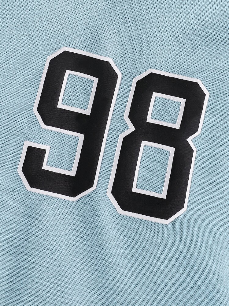 Boys 1pc Letter Graphic Colorblock Drop Shoulder Varsity Jacket - Blue and White - View 4
