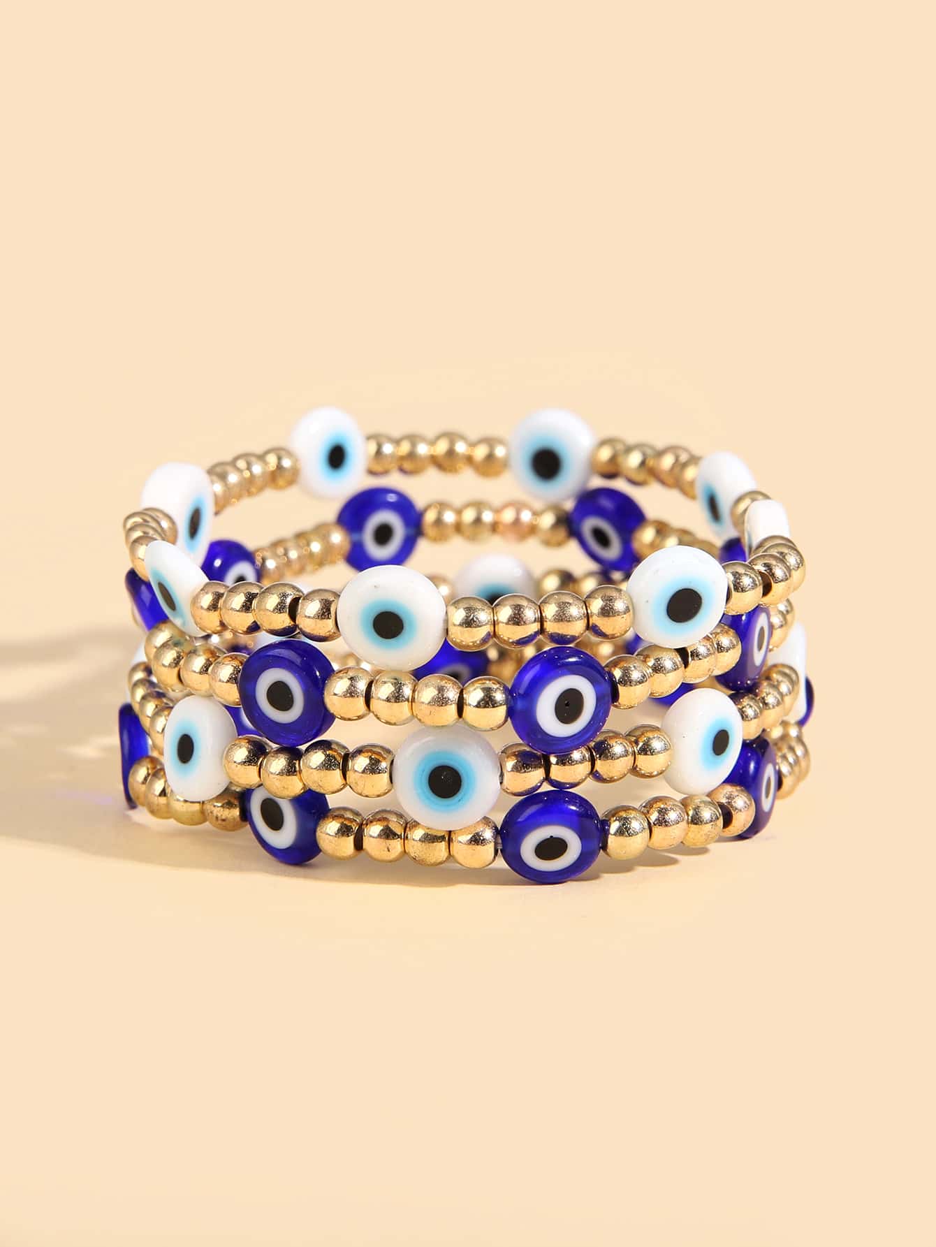 4 件套蓝色恶魔之眼亚克力和 CCB 串珠多层手链套装，适合男女，适合节日派对和日常佩戴 - 彩色 - 查看 1