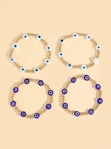 4 件套蓝色恶魔之眼亚克力和 CCB 串珠多层手链套装，适合男女，适合节日派对和日常佩戴 - 彩色 - 查看 2