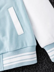 Boys 1pc Letter Graphic Colourblock Drop Shoulder Varsity Jacket - Blue and White - View 8