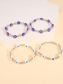 4 件套蓝色恶魔之眼亚克力和 CCB 串珠多层手链套装，适合男女，适合节日派对和日常佩戴 - 彩色 - 查看 4