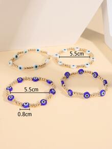 4 件套蓝色恶魔之眼亚克力和 CCB 串珠多层手链套装，适合男女，适合节日派对和日常佩戴 - 彩色 - 查看 5