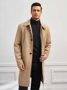 GENTILAND Men Slant Pockets Trench Coat - Khaki - View 1