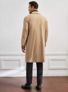 GENTILAND Men Slant Pockets Trench Coat - Khaki - View 2