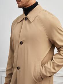 GENTILAND Men Slant Pockets Trench Coat - Khaki - View 3
