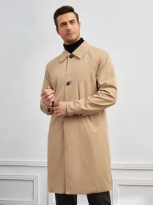 GENTILAND Men Slant Pockets Trench Coat - Khaki - View 4