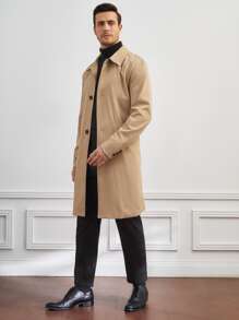 GENTILAND Men Slant Pockets Trench Coat - Khaki - View 5