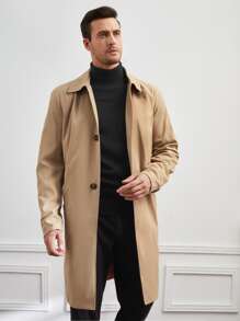 GENTILAND Men Slant Pockets Trench Coat - Khaki - View 6