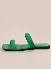 Dép đế bằng ngoài trời tối giản cho nữ, Xăng-đan trượt hai ngón bằng da nhân tạo trơn - màu xanh lá - Xem 3