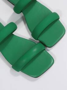 Dép đế bằng ngoài trời tối giản cho nữ, Xăng-đan trượt hai ngón bằng da nhân tạo trơn - màu xanh lá - Xem 6