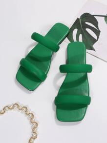 Dép đế bằng ngoài trời tối giản cho nữ, Xăng-đan trượt hai ngón bằng da nhân tạo trơn - màu xanh lá - Xem 7