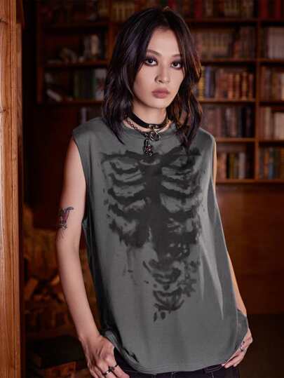 Academia Canotta con stampa scheletro, scuola