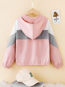 女孩1入組拼色落肩袖拉鍊連帽夾克 - 彩色 - 查看 2