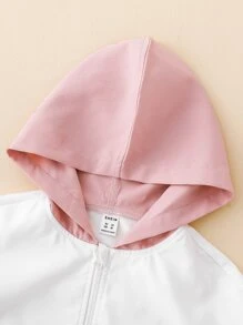 女孩1入組拼色落肩袖拉鍊連帽夾克 - 彩色 - 查看 3