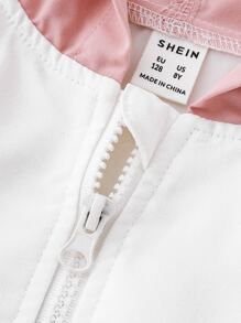 女孩1入組拼色落肩袖拉鍊連帽夾克 - 彩色 - 查看 5