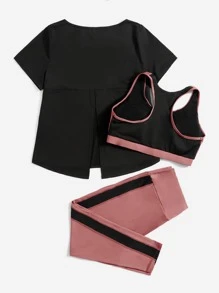 Yoga Basic 大碼3入組後背開衩拼接側邊接縫運動套裝 - 彩色 - 查看 2