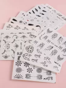 FULL BEAUTY 12pcs Simple Black Floral Pattern Stickers (Non-Adhesive) For Nail Art Decoration