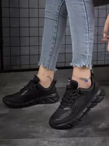 Women's Black Road Running Shoes With Patchwork Detailing, Lace-up Front - Black - View 4