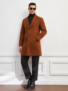 Manfinity VCAY Men Lapel Neck Single Breasted Overcoat - Rust Brown - View 3