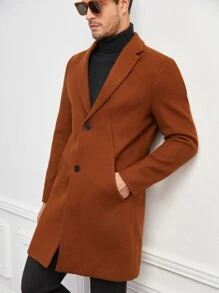Manfinity VCAY Men Lapel Neck Single Breasted Overcoat - Rust Brown - View 1