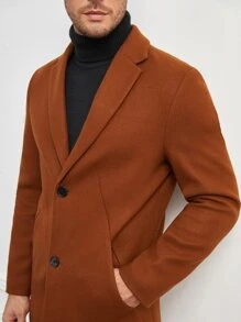 Manfinity VCAY Men Lapel Neck Single Breasted Overcoat - Rust Brown - View 4