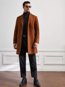 Manfinity VCAY Men Lapel Neck Single Breasted Overcoat - Rust Brown - View 5