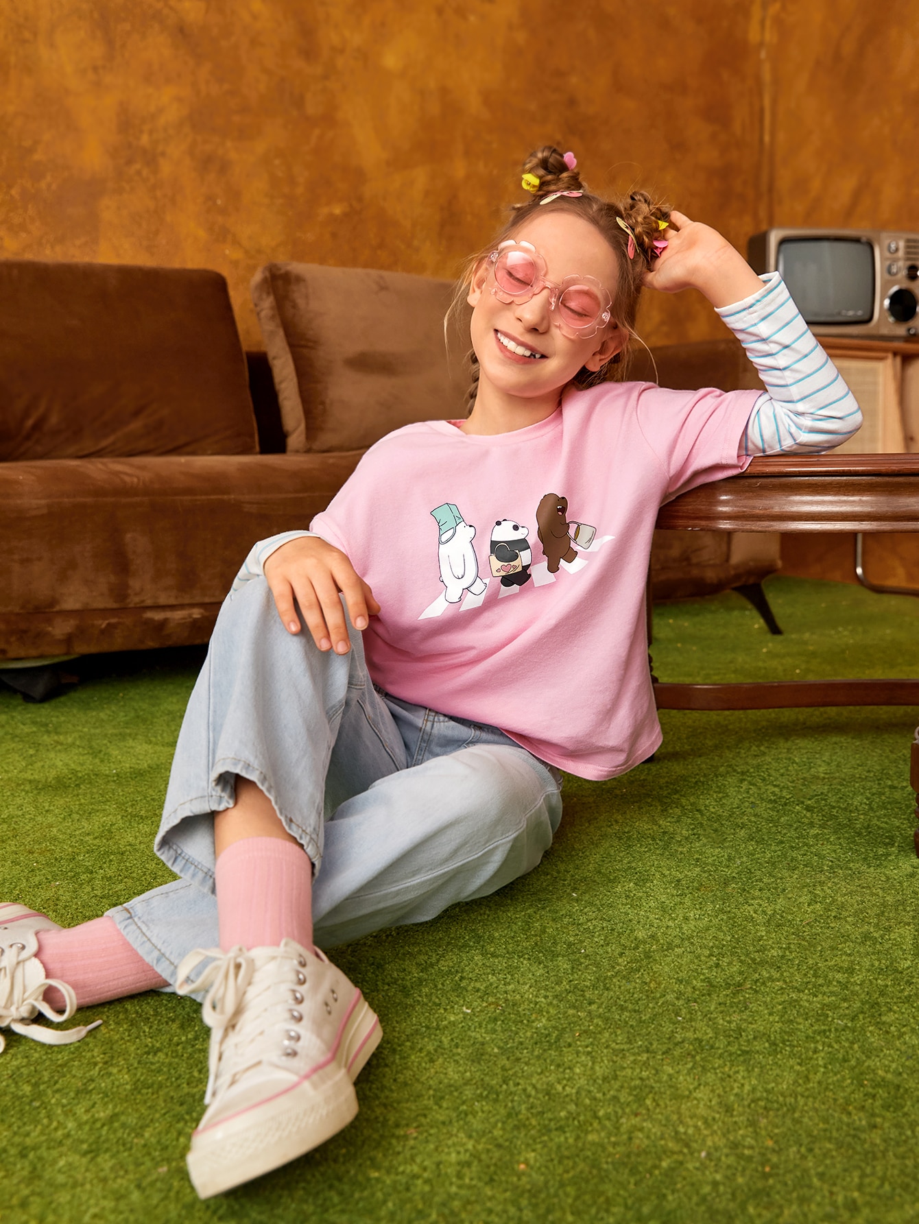 SHEIN T-shirt À Épaules Dénudées Et Pantalon À Taille Élastique Pour
