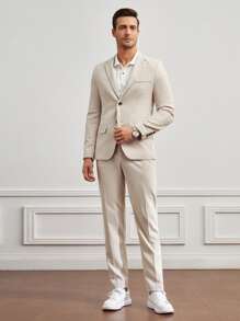 GENTILAND Men Single Breasted Blazer & Trousers - Beige - View 1