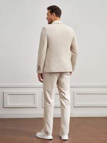 GENTILAND Men Single Breasted Blazer & Trousers - Beige - View 7