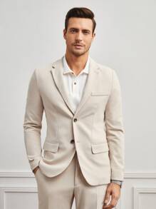 GENTILAND Men Single Breasted Blazer & Trousers - Beige - View 3