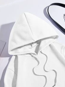 SHEIN EZwear Car And Letter Graphic Drawstring Thermal Hoodie - White - View 6