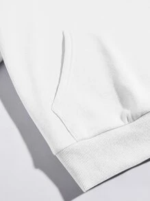 SHEIN EZwear Car And Letter Graphic Drawstring Thermal Hoodie - White - View 5