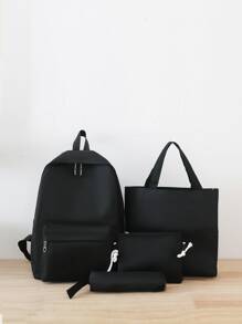 4pcs Minimalist Functional Backpack Set School Bag Set For Graduate, Teen Girls, Freshman, Sophomore, Junior & Senior In College, University & High School, Perfect For Outdoors ,Travel & Back To School - Black - View 1