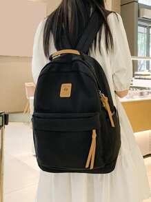 極簡風格字母貼布功能背包 - 黑色 - 查看 2