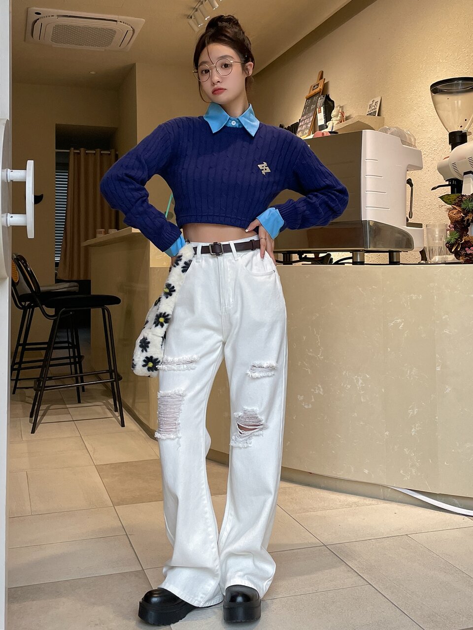 Solid Drop Shoulder Crop Shirt