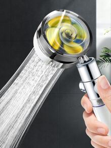 淋浴噴頭節水流量360度旋轉帶小風扇ABS防雨高壓噴頭浴室配件 - 銀色 - 查看 1