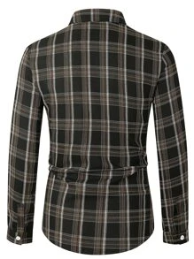 Manfinity Hypemode 男士格紋弧形下擺襯衫不帶T恤 - 黑色 - 查看 4