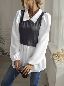 SHEIN Unity Top 2 en 1 de color combinado de manga farol - Gris - Ver 4