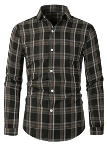 Manfinity Hypemode 男士格紋弧形下擺襯衫不帶T恤 - 黑色 - 查看 5