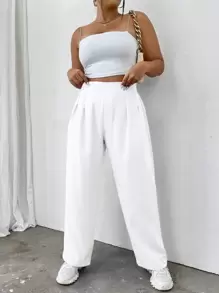 Flirla Plus High Waist Plicated Detail Pants - White - View 4