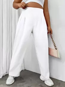 Flirla Plus High Waist Plicated Detail Pants - White - View 5