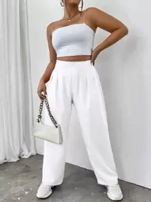 Flirla Plus High Waist Plicated Detail Pants - White - View 7