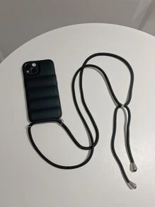 素色絎縫手機殼附帶繩子 - 黑色 - 查看 5