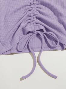 SHEIN Qutie Áo thun Xù màu trơn Giải trí - Màu Lilac Tím - Xem 4