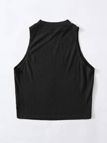 SHEIN EZwear Plus Solid Rib-knit Tank Top - Black - View 2