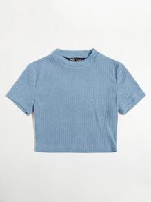 Muchica Camiseta unicolor tejida de canalé - Celeste - Ver 3