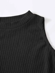 SHEIN EZwear Plus Solid Rib-knit Tank Top - Black - View 4