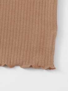 SHEIN Qutie Áo thun Xù nhỏ màu trơn Giải trí - Màu Khaki - Xem 4