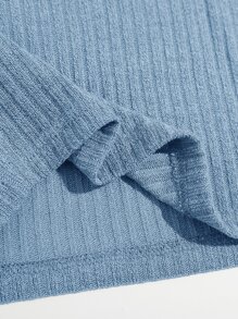 Muchica Camiseta unicolor tejida de canalé - Celeste - Ver 5