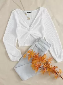 Muchica 前扭結紋理針織上衣 - 白色 - 查看 1